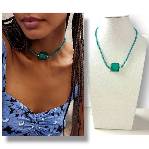 Free People Sunshine Express Choker Teal NWT Glass Bohemian Necklace Layering - Picture 2 of 11